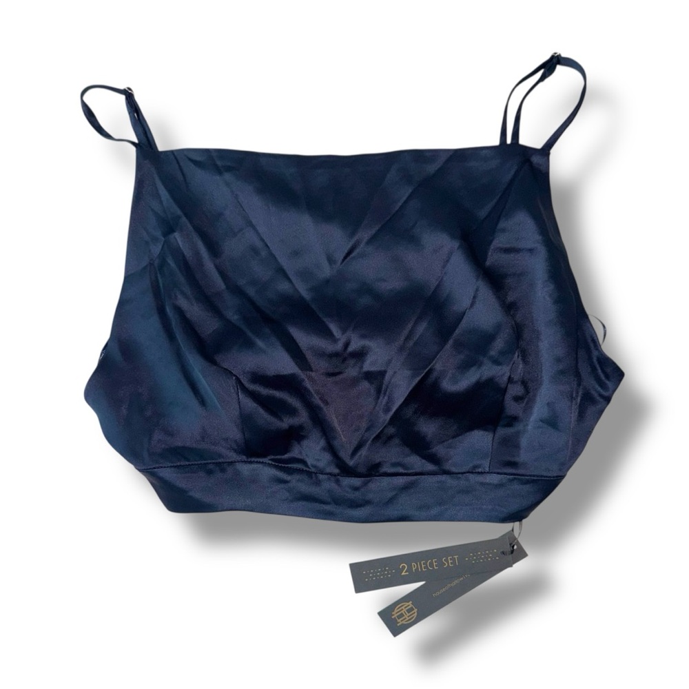 NWT House of Harlow 1960 Blue Satin Silky Backless Crop Top with Straps Size 10